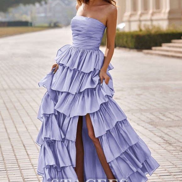 NEW Staces A-line Square Neckline Strapless Floor-Length Taffeta Prom Dress - Picture 5 of 10